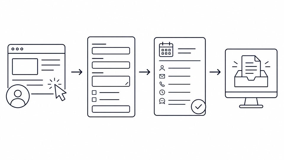 Diagram showing customer requests becoming booking, quote, or intake details.